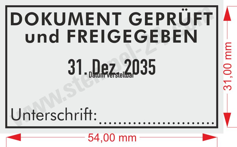 Stempel DOKUMENT GEPRÜFT und FREIGEGEBEN