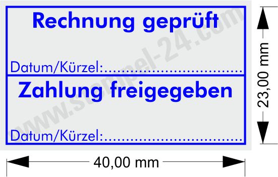 Kontierungsstempel Rechnung geprüft Zahlung freigegeben Abdruckfarbe Blau