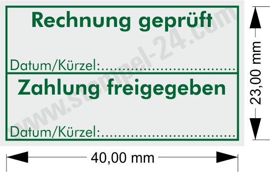 Kontierungsstempel Rechnung geprüft Zahlung freigegeben Abdruckfarbe Grün