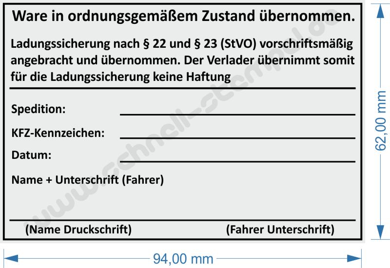 Stempel Ladungssicherung vorschriftsmäßig angebracht und übernommen