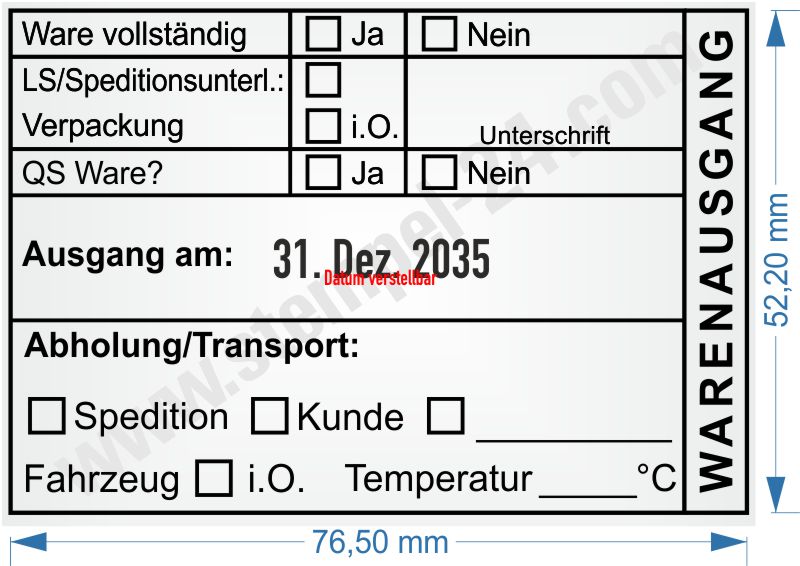 Stempel Warenausgang Abholung Transport