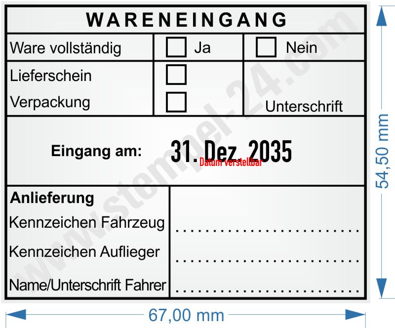 Stempel Wareneingang Anlieferung