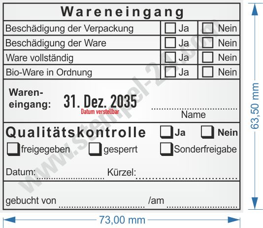 Muster Stempel Wareneingang Bio-Ware in Ordnung