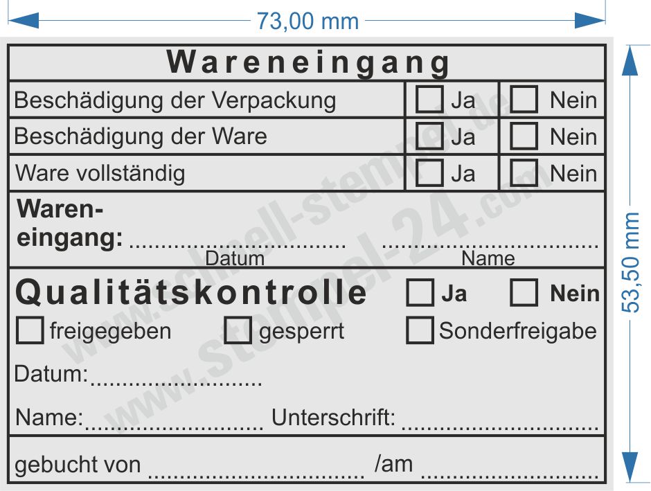 Muster Stempel Wareneingang Qualitätskontrolle freigegeben gesperrt Sonderfreigabe