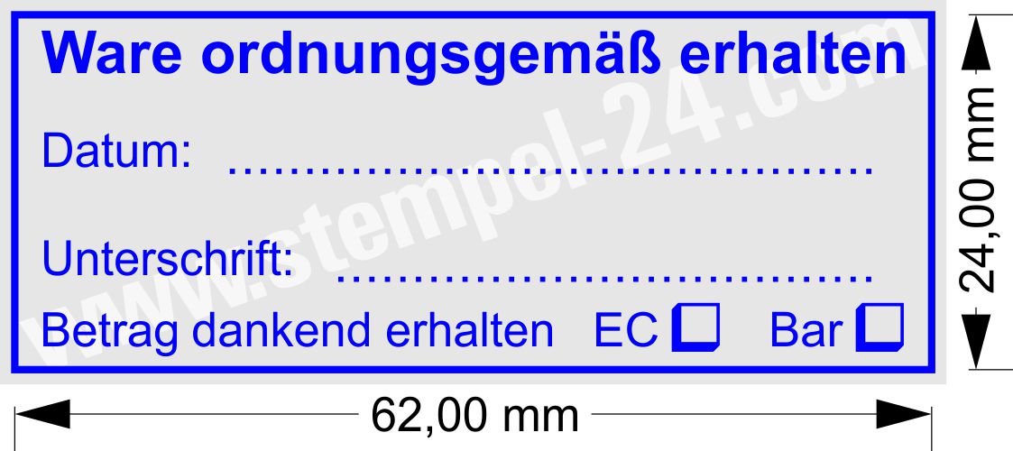 Stempel Abdruckfarbe Blau Ware ordnungsgemäß erhalten bezahlt mit EC / Bar
