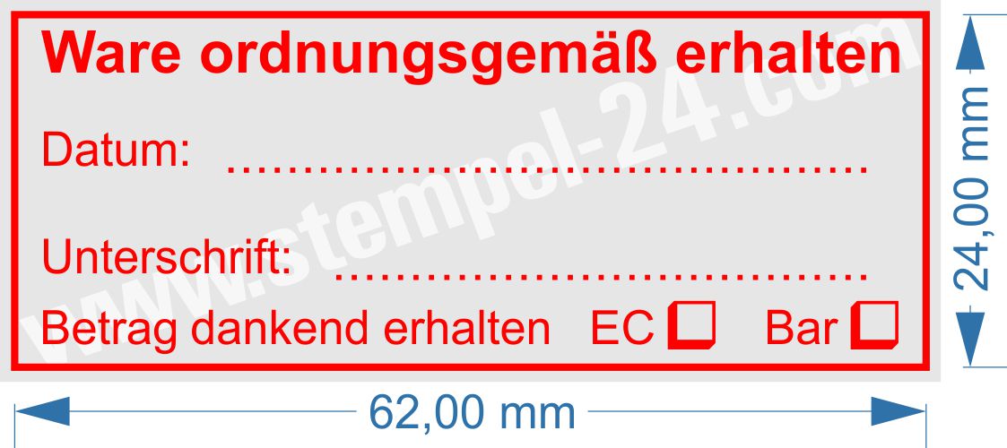 Stempel Abdruckfarbe Rot Ware ordnungsgemäß erhalten bezahlt mit EC / Bar