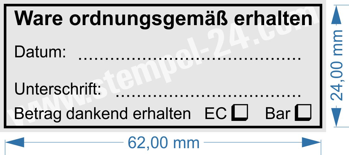 Stempel Ware ordnungsgemäß erhalten bezahlt mit EC / Bar