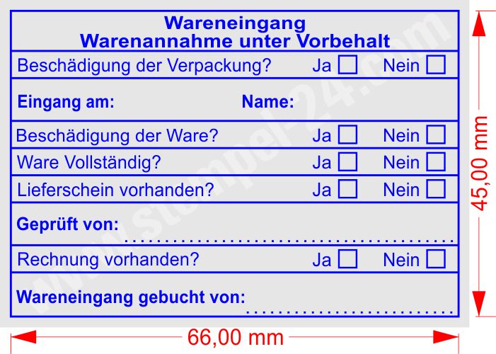 Stempelabdruch blau Wareneingang gebucht von