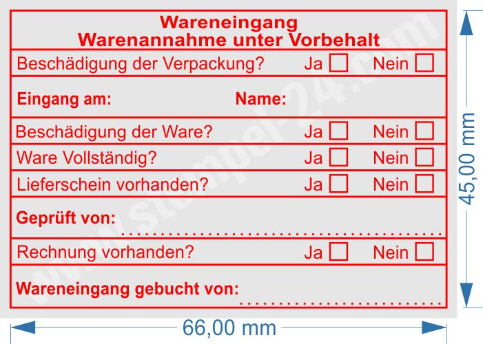 Stempelabdruch rot Wareneingang gebucht von