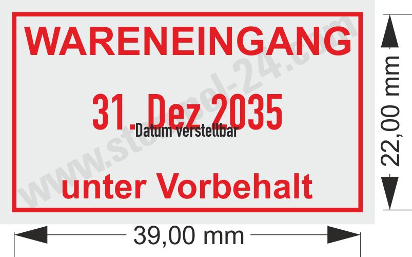 Muster Stempel Wareneingang unter Vorbehalt Abdruckfarbe Rot