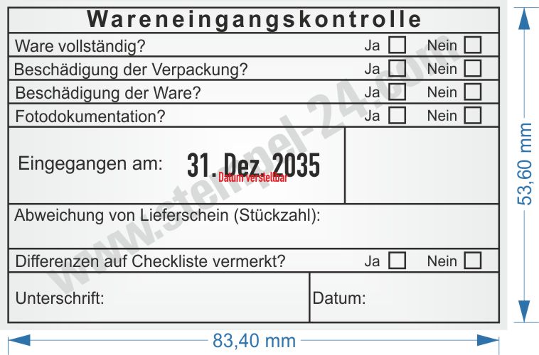 Stempel Wareneingangskontrolle Differenzen Fotodokumentation