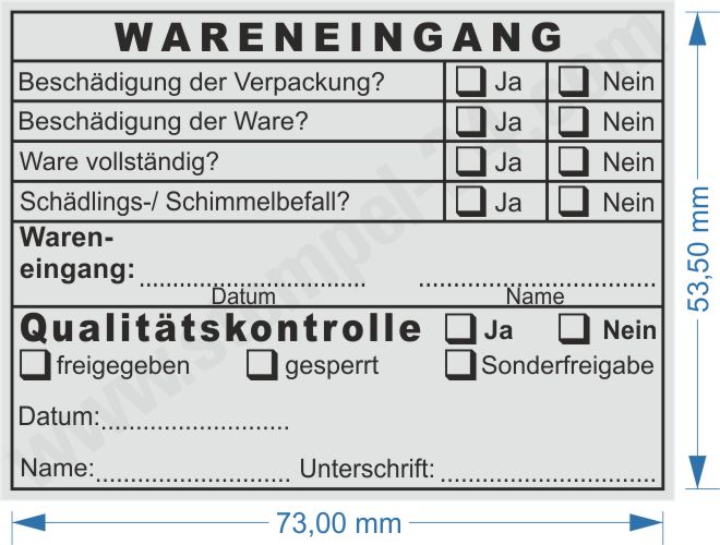 Muster Stempel Wareneingangskontrolle Qualitätskontrolle Sonderfreigabe