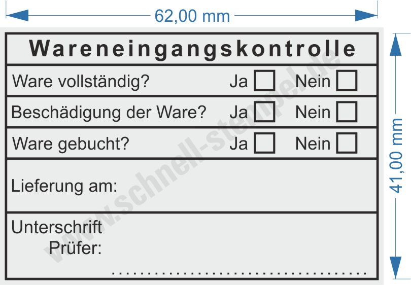 Stempelmuster Wareneingangskontrolle Unterschrift Prüfer 