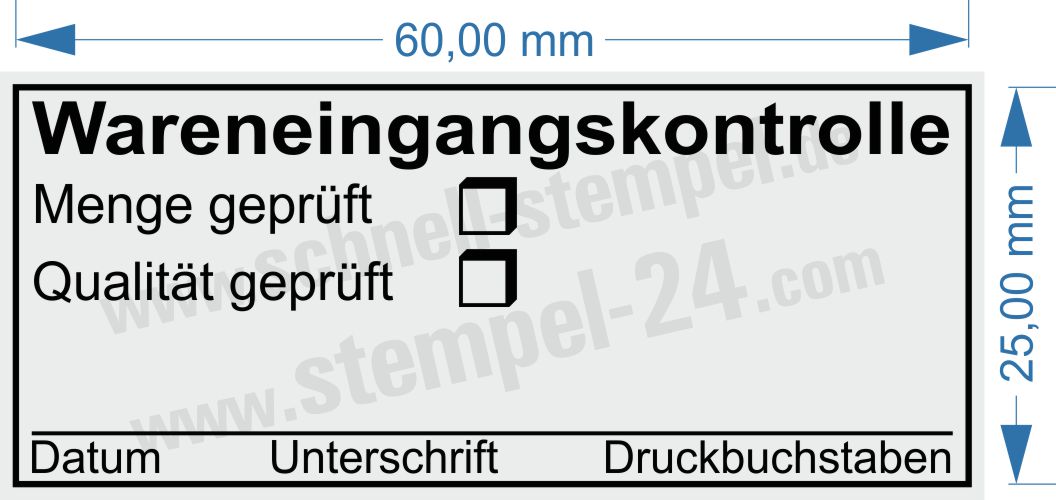 Selbstfärbestempel Wareneingangskontrolle Menge Qualität Geprüft