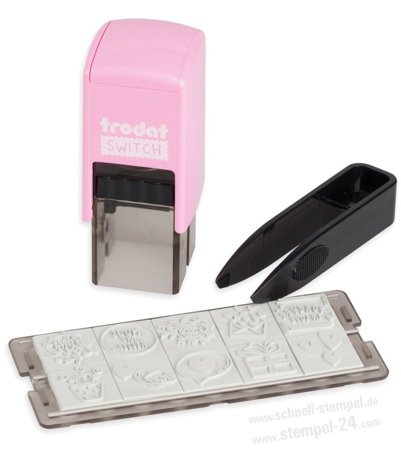 Stempel Liebesbotschaften Trodat Switch Pastell-Rosa Set