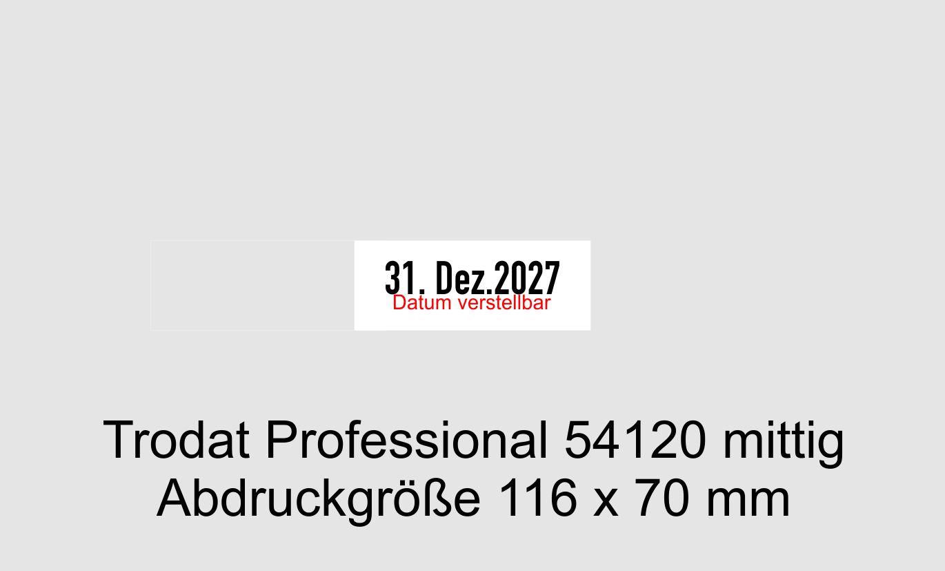 Muster Trodat Professional 54120M Datumstempel mit Datum Mitte und individueller Stempelplatte max. 116 x 70 mm