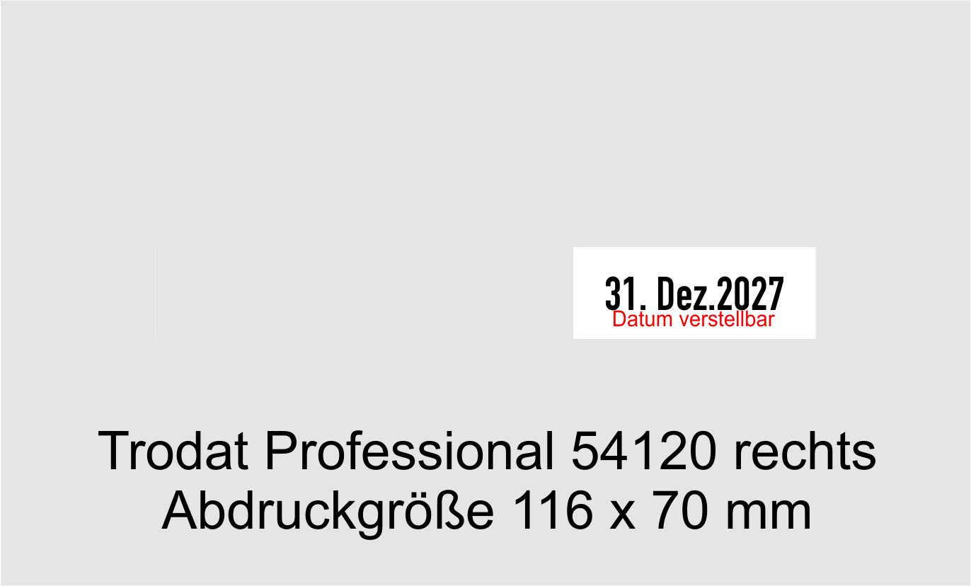 Muster Datumstempel mit Datum Rechts und individueller Stempelplatte max. 116 x 70 mm