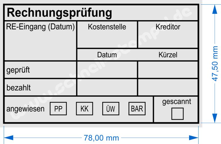 Holzstempel-50x80-Rechnungspruefung-Kreditor-Kostenstelle-bezahlt