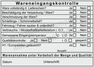 Stempel Wareneingangskontrolle Temperatur Sauberkeit Palettentausch • 5212 •
