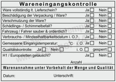 Stempel Wareneingangskontrolle Temperatur Sauberkeit Palettentausch • 5212 •
