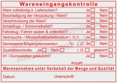 Stempel Wareneingangskontrolle Temperatur Sauberkeit Palettentausch • 5212 •
