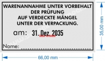 5480 Stempel Warenannahme unter Vorbehalt auf verdeckte Mängel