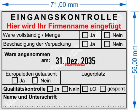 Eingangskontrollstempel mit Firmenlogo oder Namen