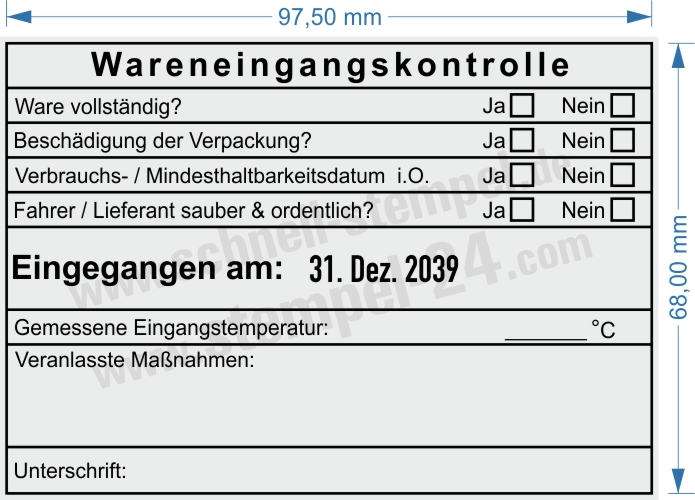 Stempel Wareneingangskontrolle Mindesthaltbarkeit i.O. Stempel Wareneingangskontrolle Mindesthaltbarkeit i.O.