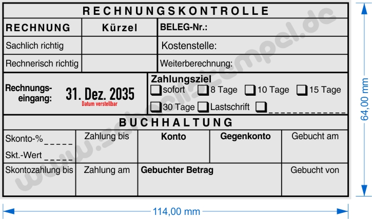 Muster Stempel Rechnungskontrolle Kostenstelle Belegnummer Zahlungsziel