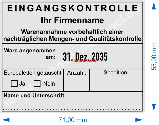 Stempel Eingangskontrolle Firmenlogo Firmenname