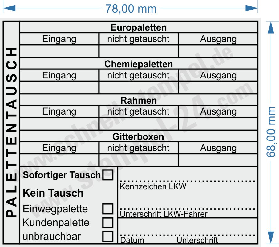 Kontrollstempel für Palettentausch Chemiepaletten Europaletten Gitterboxen Kontrollstempel für Palettentausch Chemiepaletten Europaletten Gitterboxen