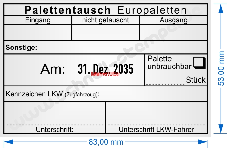 Stempel Palettentausch Europalette Eingang nicht getauscht Ausgang Sonstige Palette unbrauchbar 