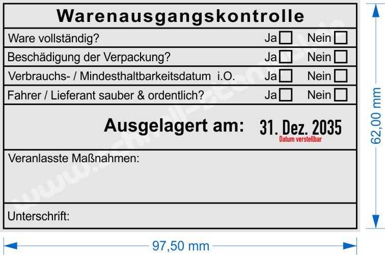 Muster Stempel Warenausgangskontrolle Ware ausgelagert Muster Stempel Warenausgangskontrolle Ware ausgelagert