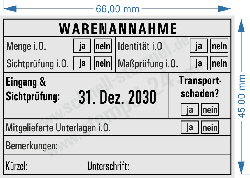 Stempel Warenannahme Sichtprüfung Maßprüfung