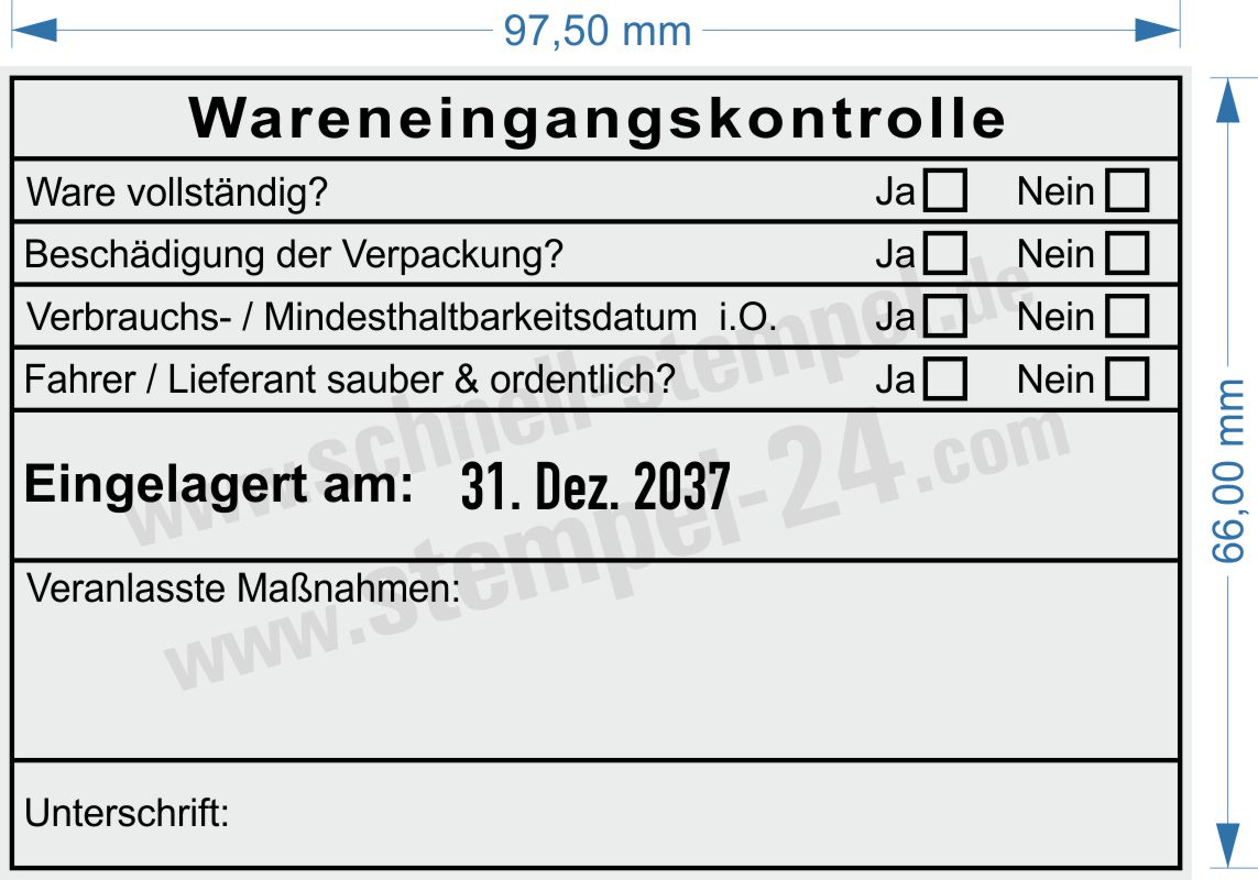 Muster Wareneingangsstempel Ware eingelagert Muster Wareneingangsstempel Ware eingelagert