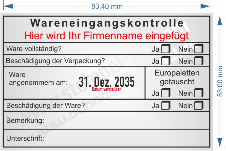 Muster Stempel Wareneingangskontrolle Firma