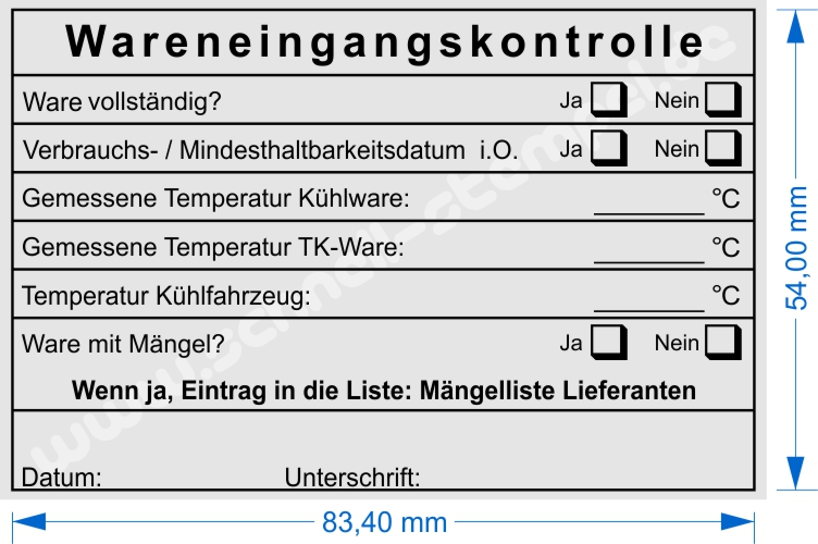 Muster Stempel Wareneingangskontrolle Tiefkühlware