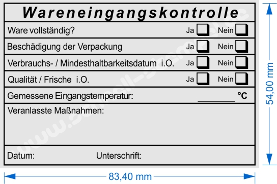 Muster Stempel Wareneingangskontrolle Gastronomie Qualität Frische in Ordnung