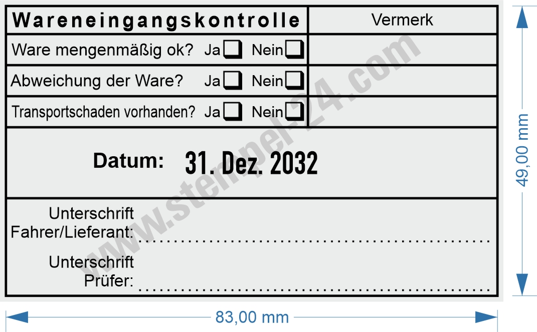 Stempel Wareneingangskontrolle Vermerk Transportschaden Abdruckmuster