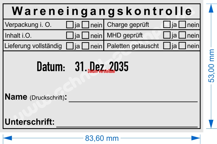 Stempel Wareneingangskontrolle ISO 9001 Abdruckmuster