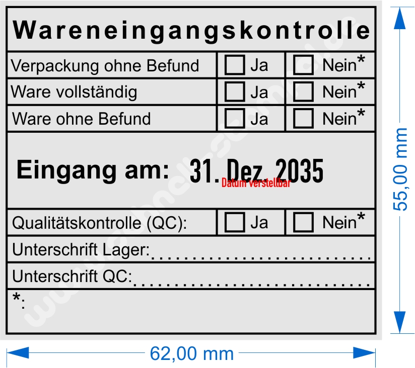 Stempel Wareneingangskontrolle Qualitätskontrolle