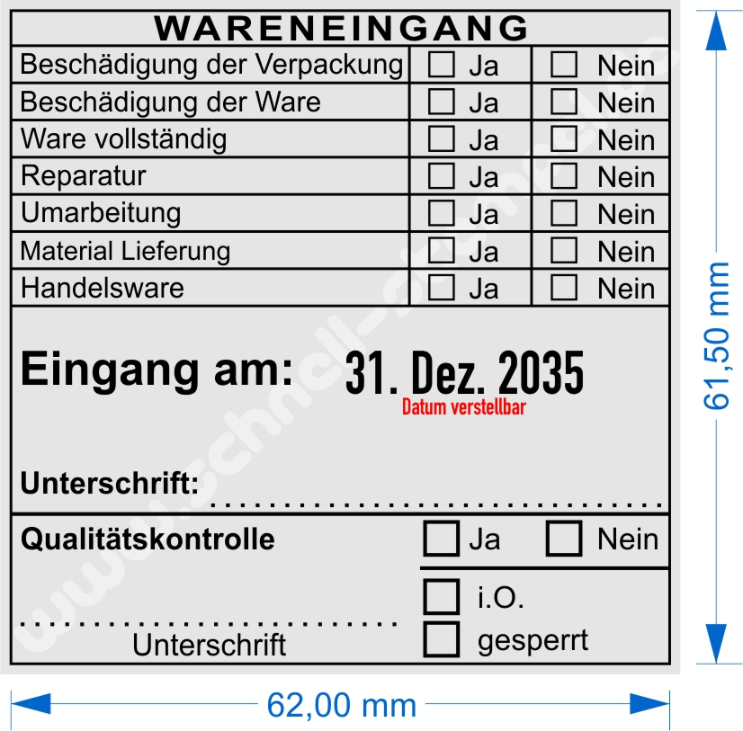 Muster Wareneingangsstempel Handelsware