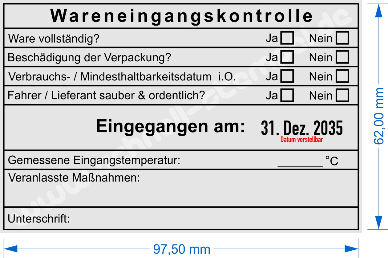 Muster Stempel Wareneingangskontrolle Mindesthaltbarkeit i.O.