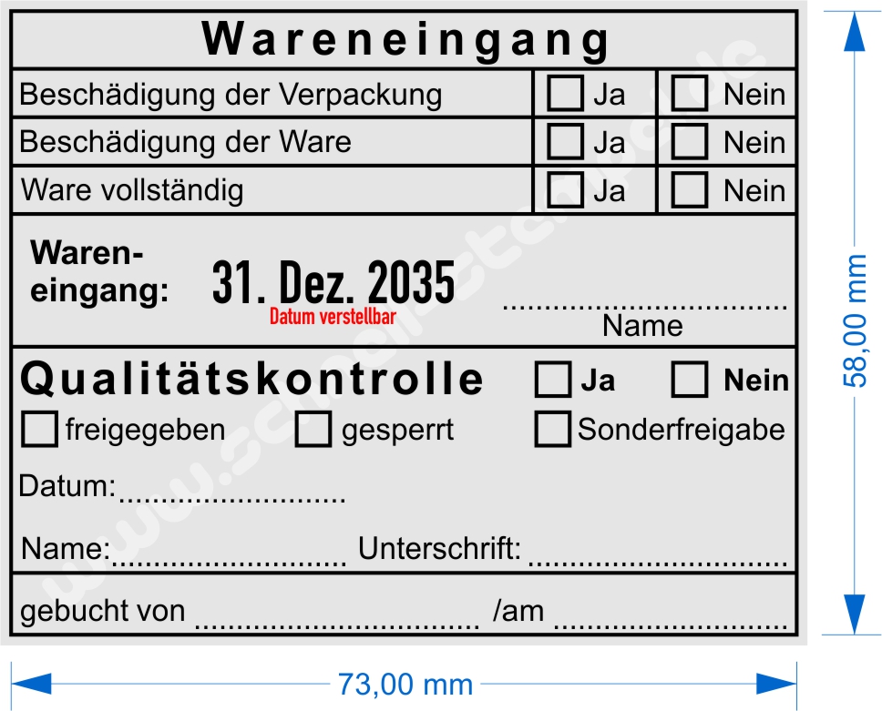 Muster Wareneingangsstempel Qualitätskontrolle