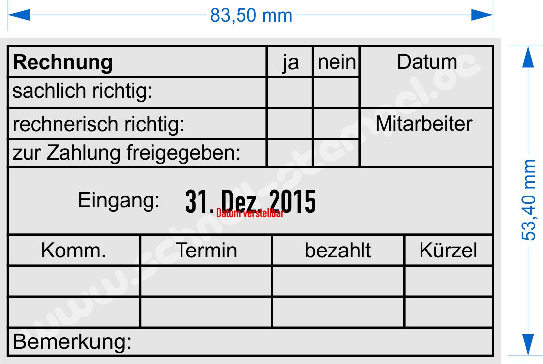 Kontierungsstempel Rechnung zur Zahlung freigegeben