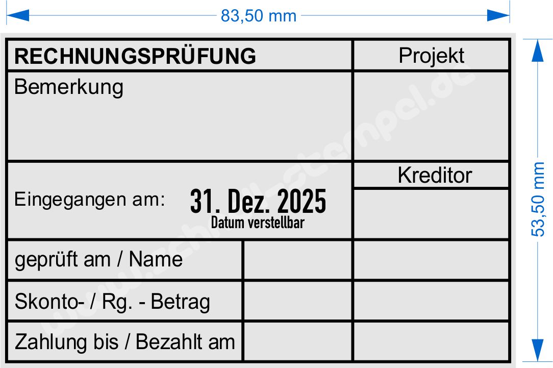 Trodt_Professional_54110_Rechnungspruefung_Projekt_Bemerkung_Kreditor_Eingegangen_am_Datum verstellbar_geprueft_am_Name_Skonto_Rg_Betrag_Zahlung_bis_Bezahlt_am