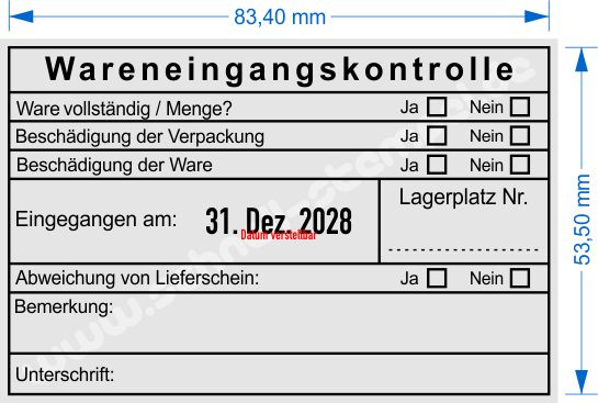 Stempel Wareneingangskontrolle Lagerplatz