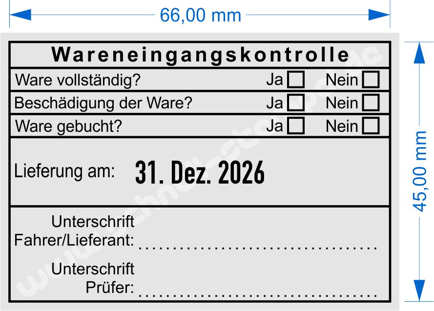 Muster Stempel Wareneingangskontrolle Unterschrift Fahrer Lieferant Prüfer