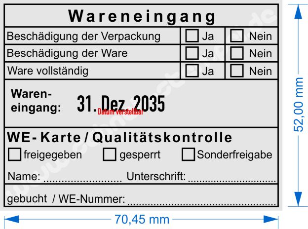 Stempel Wareneingang WE-Karte Qualitätskontrolle