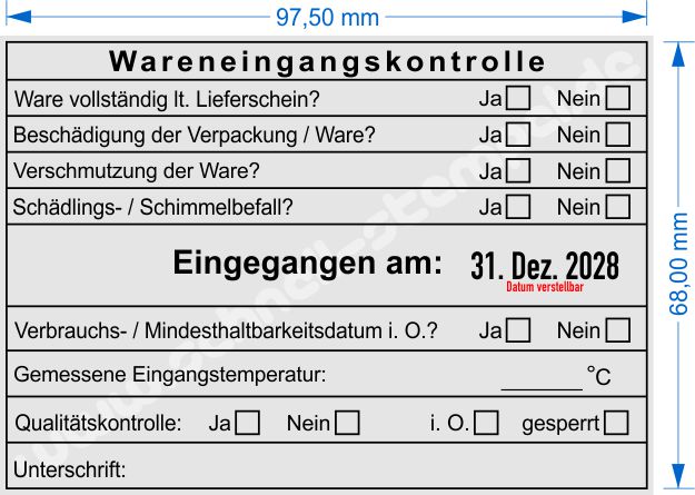 Muster Stempel Wareneingangskontrolle Schädling- / Schimmelbefall